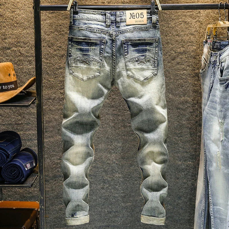Elastic Old Pants Men's Jeans  2022 New Autumn Winter Slim Feet  Ripped Skinny Hip Hop Cowboy Men Designer Jeans for Men